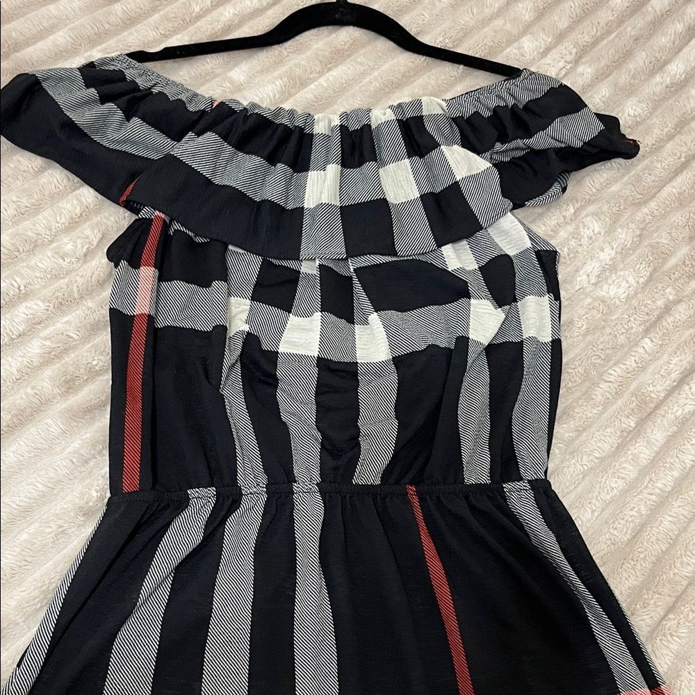 Off-Shoulder Plaid High Low Dress